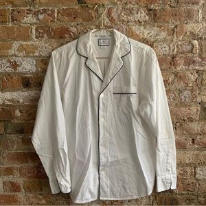 Petite Plume Pajama Top - White w/ Navy Piping